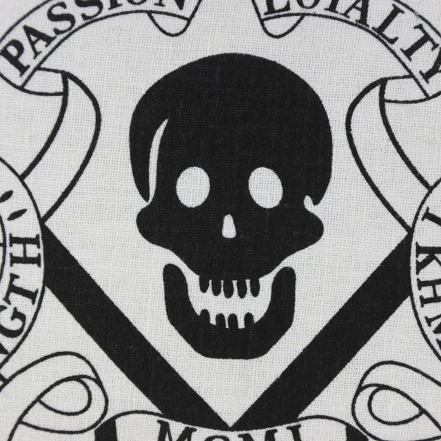 Textile Vintage-Inspired Skull and Crossbones Pillow With Crowned Emblem For Sale - Image 7 of 11