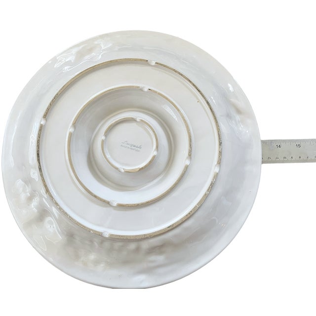 Ceramic Mid 20th Century Loucarte Portugal White Majolica Ceramic Basketweave Serving Platter With Dip Bowl For Sale - Image 7 of 8