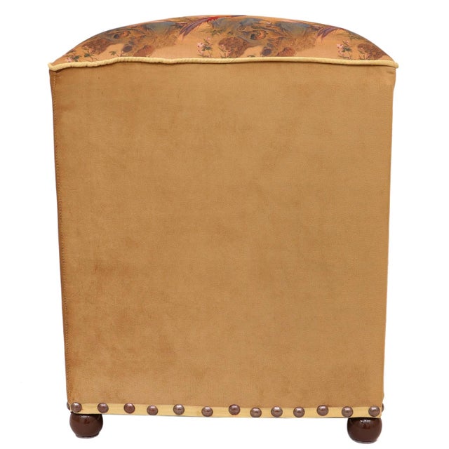 Chinese Nature-Sceen Italian Velvet Upholstered Ottoman For Sale - Image 4 of 9