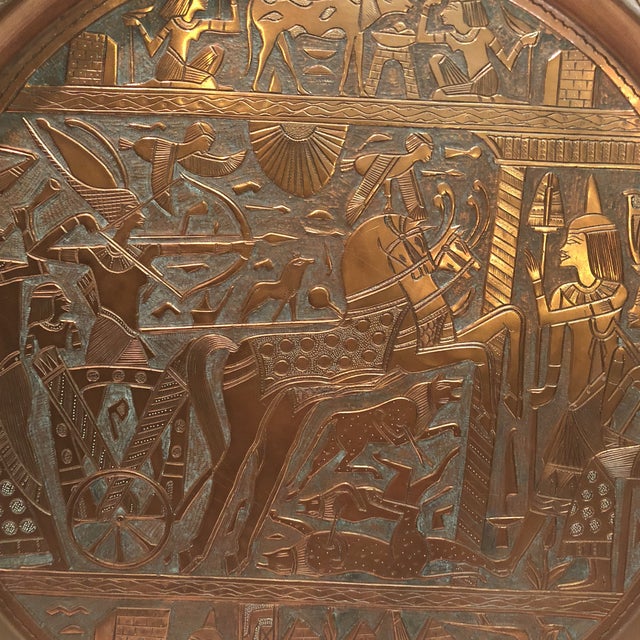 Antique Egyptian 20” Copper Wall Hanging Plate With Hieroglyphs Chairish