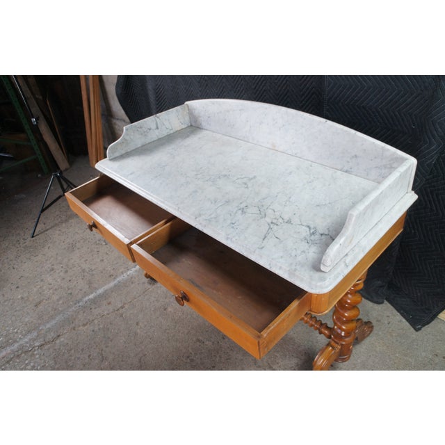 Antique Victorian Walnut Marble Washstand Dry Sink Drybar Parlor Stand 48" For Sale - Image 6 of 16