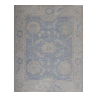 Blue Handwoven Turkish Oushak Rug 13'11" X 17' For Sale