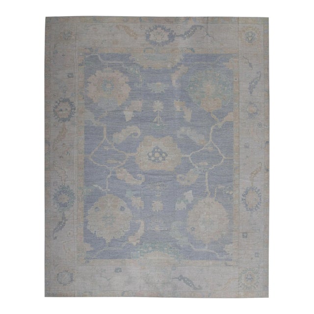 Blue Handwoven Turkish Oushak Rug 13'11" X 17' For Sale