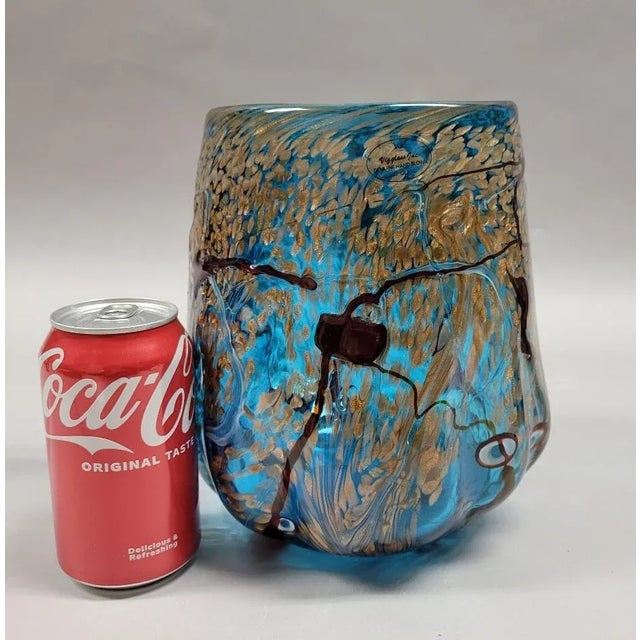 Turquoise Murano Style Turquoise Art Glass Vase With Gold Flecks For Sale - Image 8 of 8