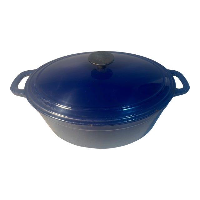 7 Quart Dutch Oven Martha Stewart Lapis Blue Enamel Oval With Two Handles For Sale