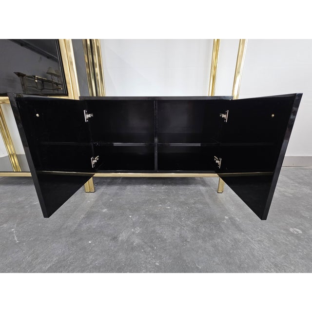 1980s Hollywood Regency Black Lacquered Wall Unit, 1989 For Sale - Image 5 of 11