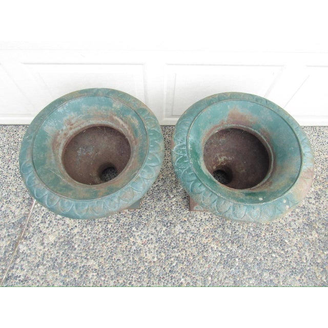 Pair of Antique French Medici Style Cast Iron Urns For Sale - Image 4 of 18
