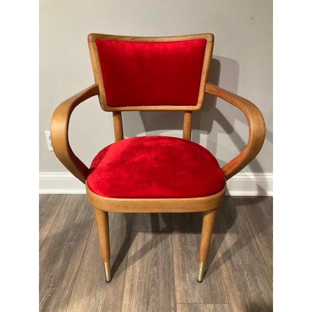 Vintage Mid Century Modern Bentwood Armchair in Red Velvet Upholstery For Sale - Image 4 of 7