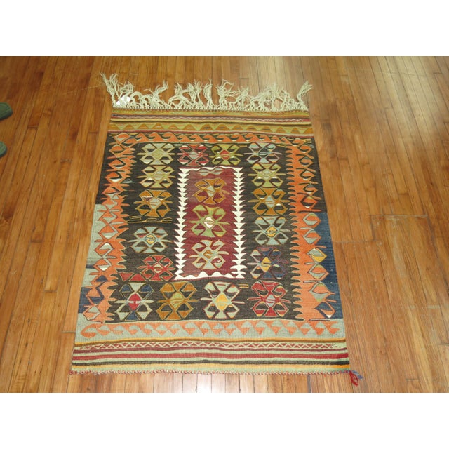 Mid 20th Century Vintage Turkish Kilim For Sale - Image 5 of 5
