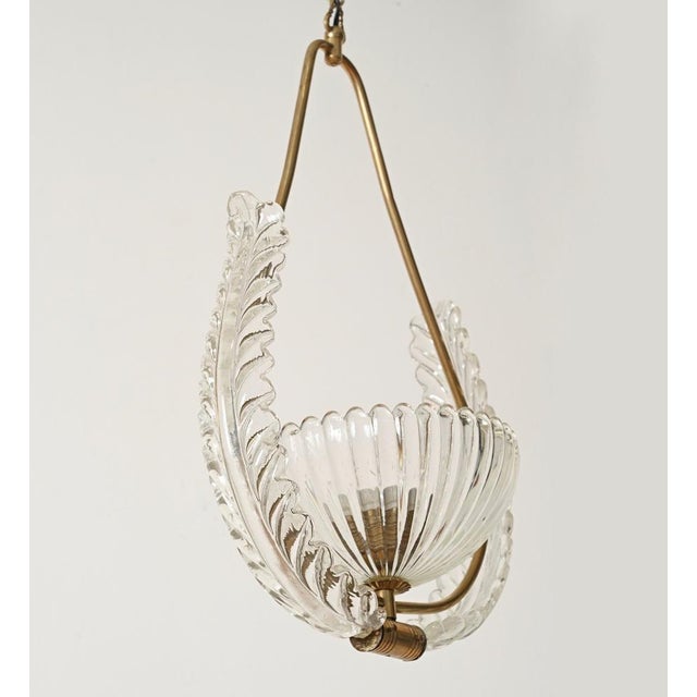 Murano Glass and Brass Flower Pendant Light from Barovier, Italy, 1940s For Sale - Image 4 of 13