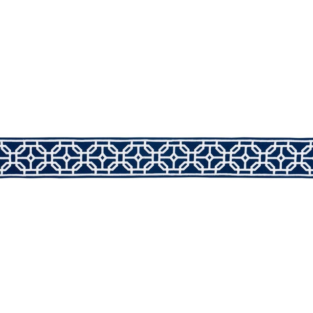 A graphic, interlocking motif that is satin stitched on cotton, Gazebo Trellis Tape is a gorgeous 4 1/4-inch-wide trim...