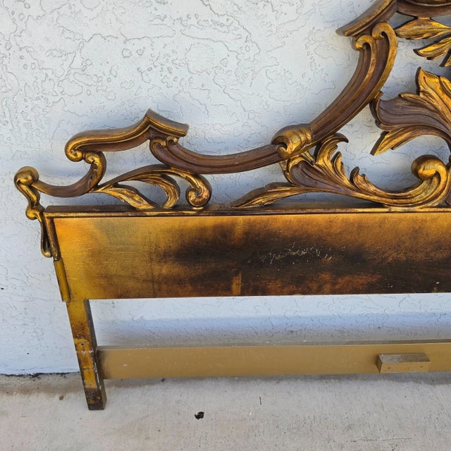Wood Vintage French Rococo Louis XV Baroque Gold Gilt Metal King Headboard For Sale - Image 7 of 12