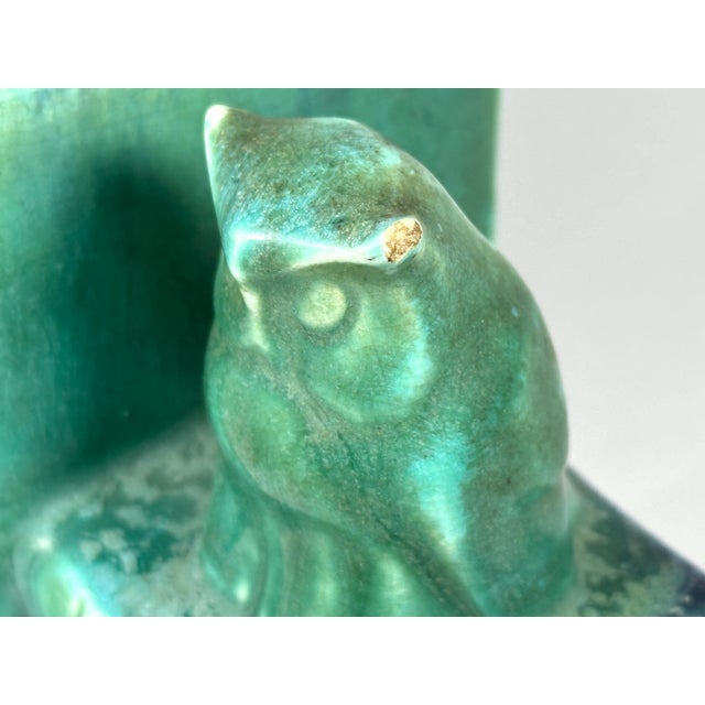 Arts & Crafts Early 20th Century Art Pottery Owl Bookends, Flambe Glaze, German Arts & Crafts For Sale - Image 3 of 10