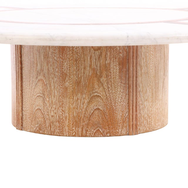 A Large Round Marble & Oak Coffee Table, C. 1980. For Sale - Image 4 of 4