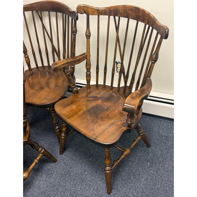 English Vintage Ethan Allen Antiqued Pine Old Tavern Duxbury Chairs - Set of 4 For Sale - Image 3 of 12