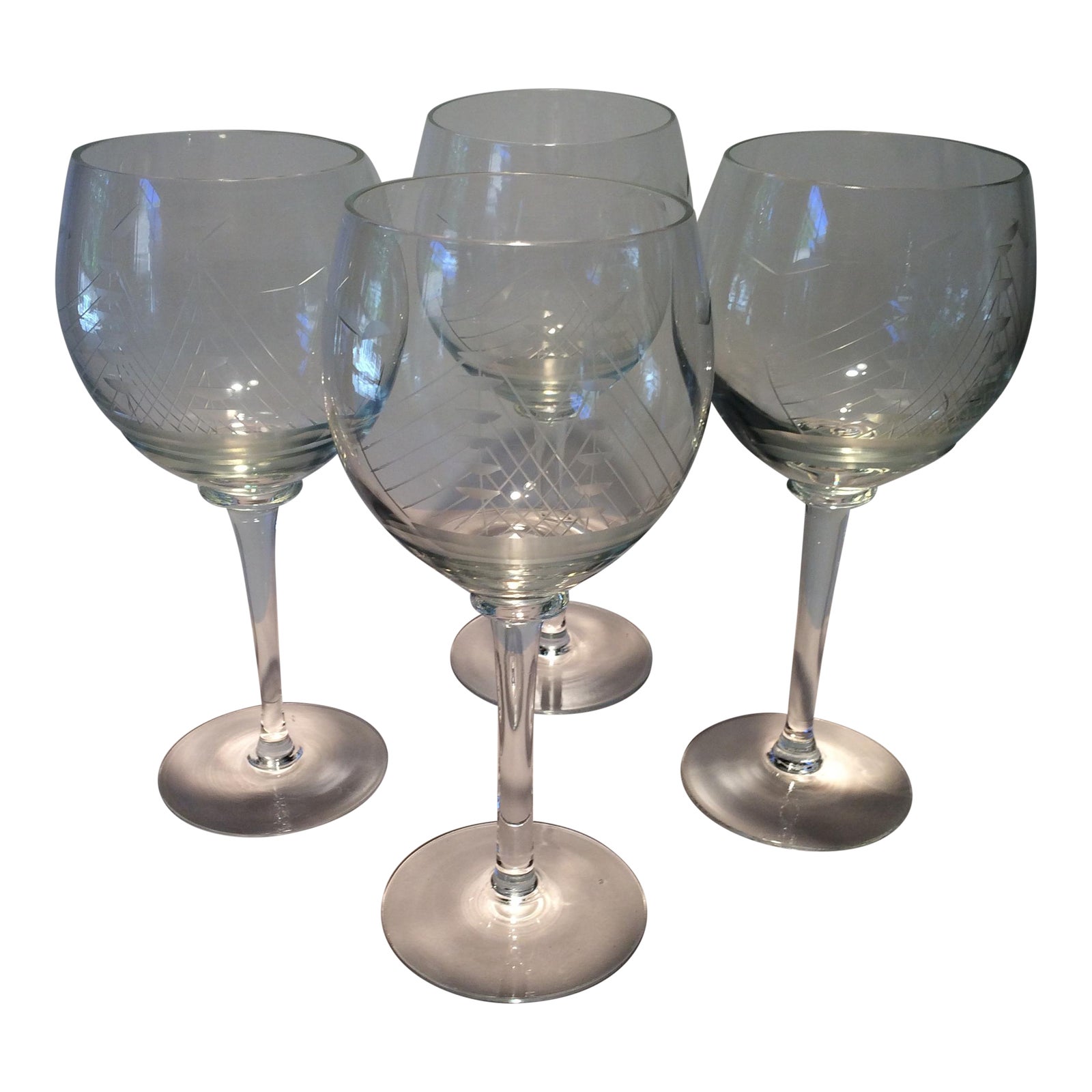 Vintage Hand Etched Crystal Tall Ship Wine Glasses Set of 4 Chairish