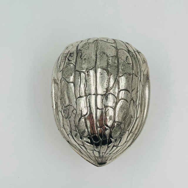 1970s Silverplate Walnut Shaped Trinket Box Gold Interior For Sale - Image 10 of 13