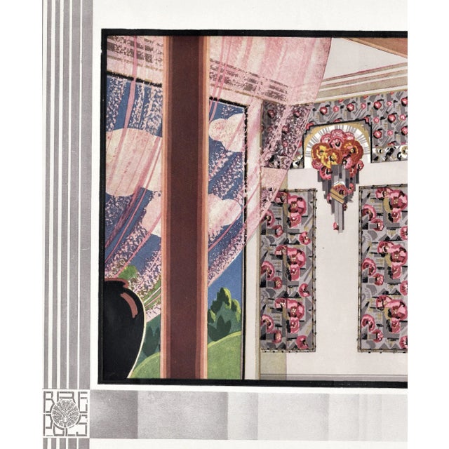 This is a French Art Deco 1931 print that came from an unbound album of interior room wall paper designs. It features the...