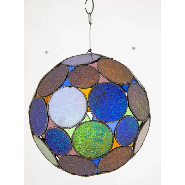 Mid-Century Modern Vintage Large Moroccan Moorish Multi-Color Glass Orb Lantern For Sale - Image 3 of 10