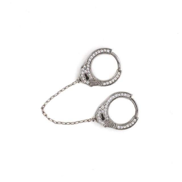 Metal Sterling Silver & Diamond Handcuff Design Earrings For Sale - Image 7 of 8