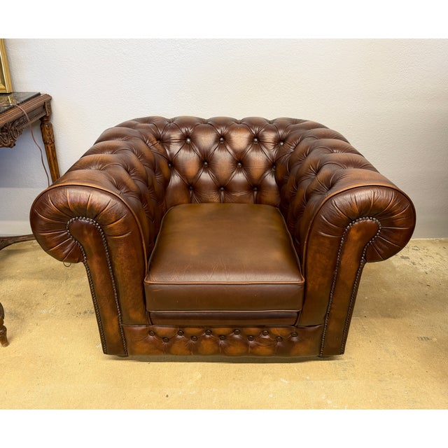 Brown English Chesterfield Brown Leather Club Chair For Sale - Image 8 of 11