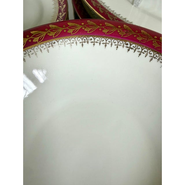 Ceramic 1920s Moritz Zdekauer Raspberry and Gold Porcelain Czechoslovakia Dinnerware Set of 28 Pieces For Sale - Image 7 of 13