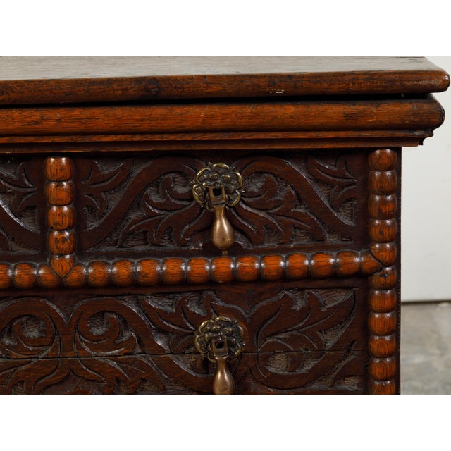 Late 18th Century Oak Box with Faux Drawers, Handles and Carved Scrolls For Sale - Image 4 of 12