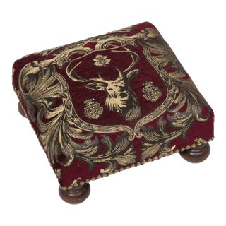 00 Regal Stag Red Tapestry Footstool For Sale