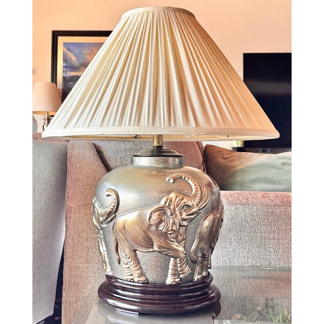 Vintage Gold Embossed Elephant Lamp For Sale - Image 4 of 12