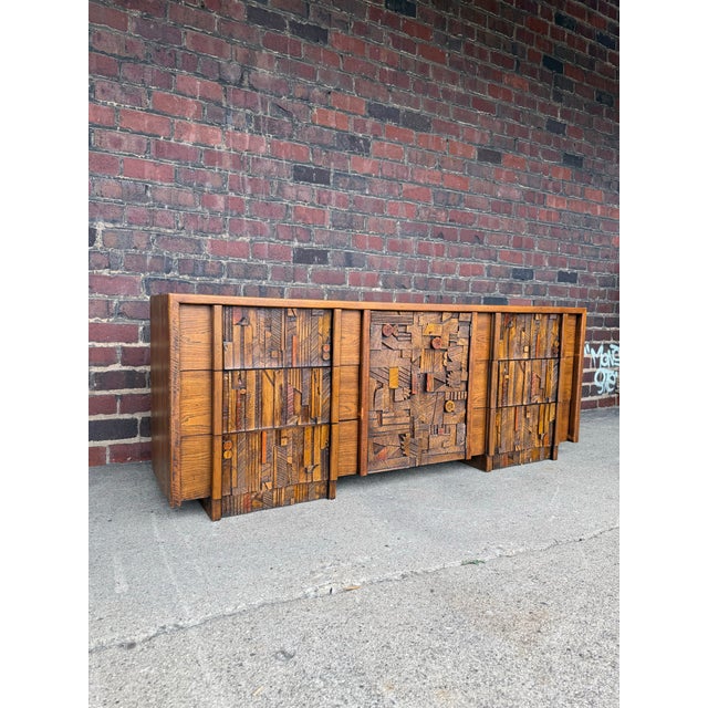 1970s Lane Furniture Pueblo Brutalist Nine-Drawer Dresser / Credenza For Sale - Image 10 of 10