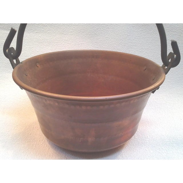 Antique Solid Copper Hanging Hearth Pot Pan With Riveted Wrought Iron Handle For Sale In Detroit - Image 6 of 7