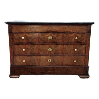 French 19th Century Louis Philippe Flame Mahogany Marble Top Commode For Sale