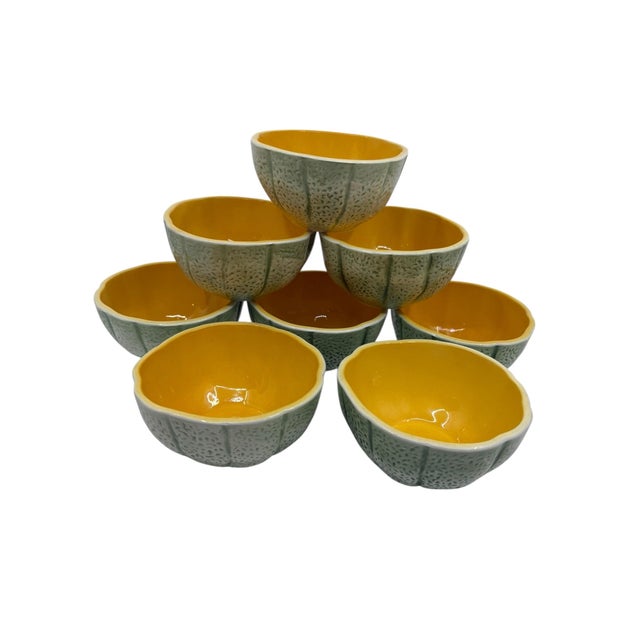 Ceramic Vintage 1970s Shafford Orange and Green Cantaloupe Bowls - A Set of 8 For Sale - Image 7 of 9