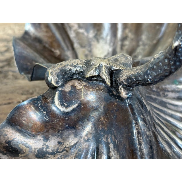 Antique Coastal Silverplate Shell Platter With Sculptural Nautical Coral Handle For Sale In Providence - Image 6 of 10