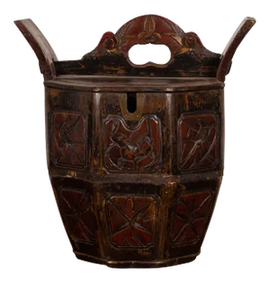 Antique Chinese Wedding Box with Carved Handle, Animals and Foliage Motifs