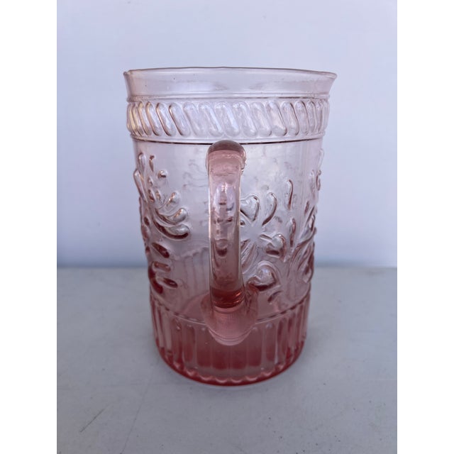 Art Deco Vintage Pink Air Blown Glass Pitcher With Molded Hearts For Sale - Image 3 of 6