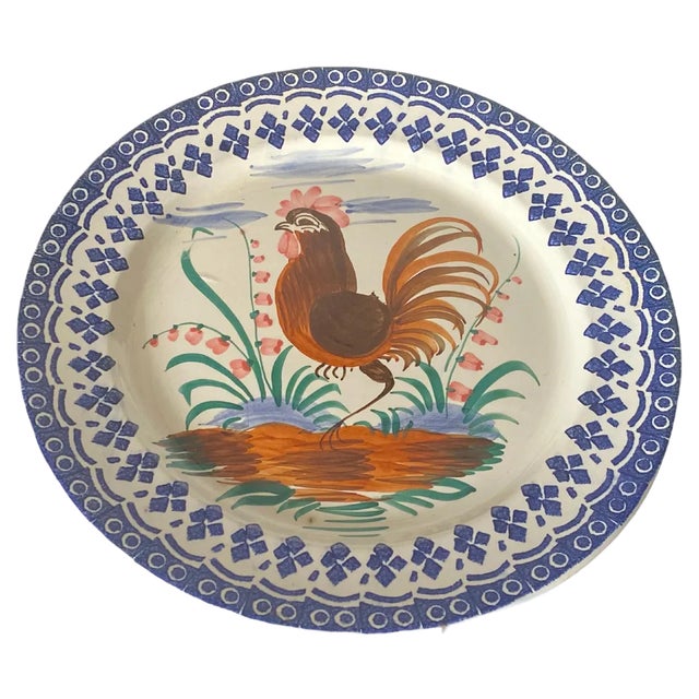 Brown and Green Dish with Rooster in Italian Faïence, 19th Century For Sale