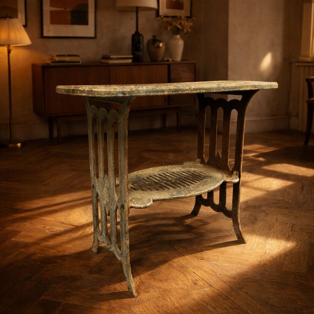 Metal Vintage Metal Table with Integrated Opening and Lower Shelf For Sale - Image 7 of 7