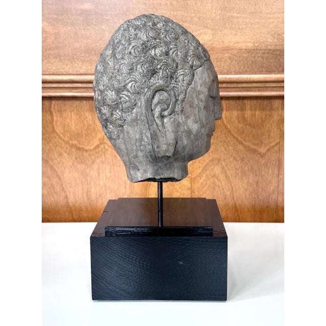 15th Century & Earlier Stone Buddha Head Chinese Qi Dynasty on Custom Stand For Sale - Image 9 of 12
