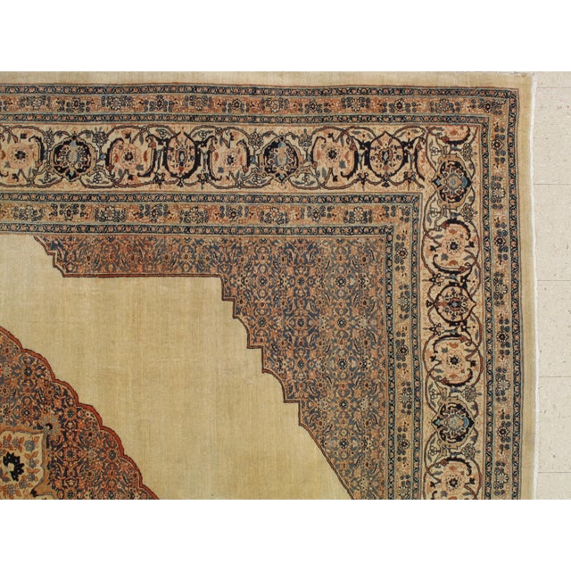 Late 19th Century Antique Tabriz Carpet, Hadji Jalili Persian Rug, Earth Tones, Ivory, Terracotta For Sale - Image 5 of 17