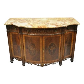 French Renaissance Louis XV Marble Top Marquetry Inlay Sideboard Buffet Commode For Sale
