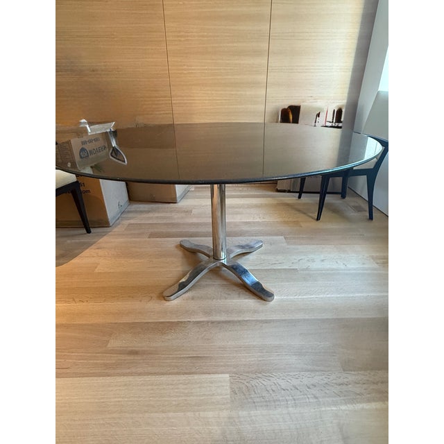 Black Round Granite Dining Table on Stainless Base For Sale - Image 8 of 11