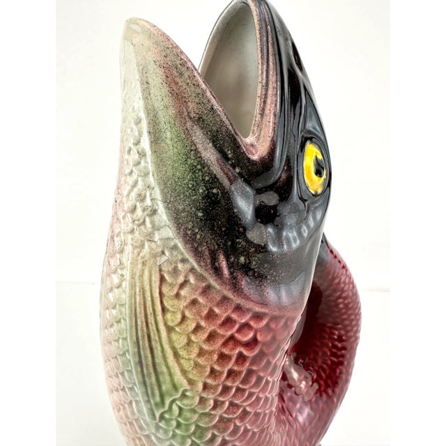 1960s Vintage 1960's Mid Century Hand Painted Portugal Fish Pitcher For Sale - Image 5 of 10