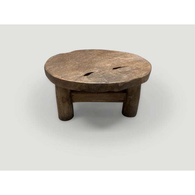 1950s Antique Teak Wood Side Table or Stool For Sale - Image 5 of 5
