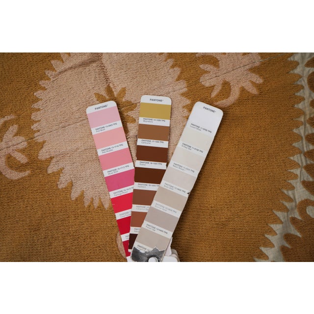 Caramel Toned Suzani Throw Blanket | Hand Embroidered Boho Wall Art 4'4'' X 5'2'' For Sale - Image 14 of 14