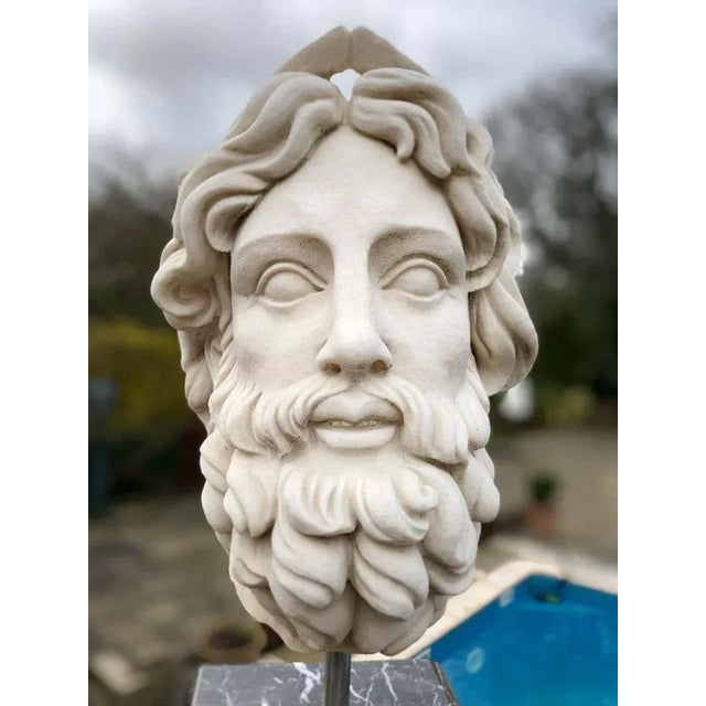 Stone 20th Century Marble Bust Sculpture of the Roman God of the Water Neptune For Sale - Image 7 of 10