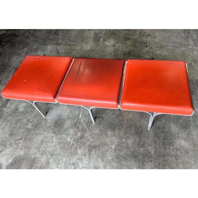 Textile Vintage Three-Seater Model 656 Bench in Orange Imitation Leather by John Behringer, 1960 For Sale - Image 7 of 7