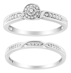 .925 Sterling Silver Diamond Accent Frame Twist Shank Bridal Set Ring and Band (I-J Color, I3 Clarity) - Size 12