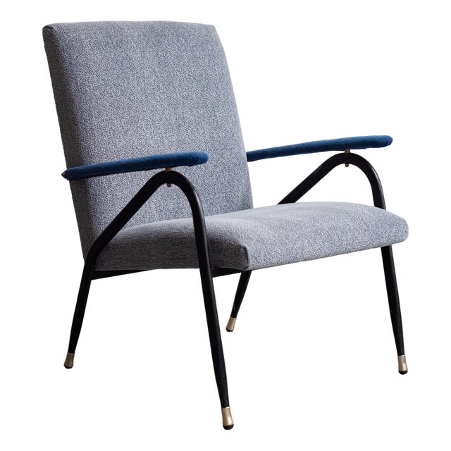 Italian Grey and Blue Armchair, 1960s For Sale