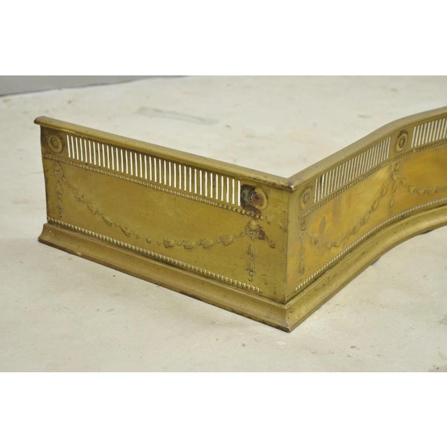 Antique English Victorian Serpentine Drape & Bellflower Brass Fireplace Fender For Sale - Image 11 of 14